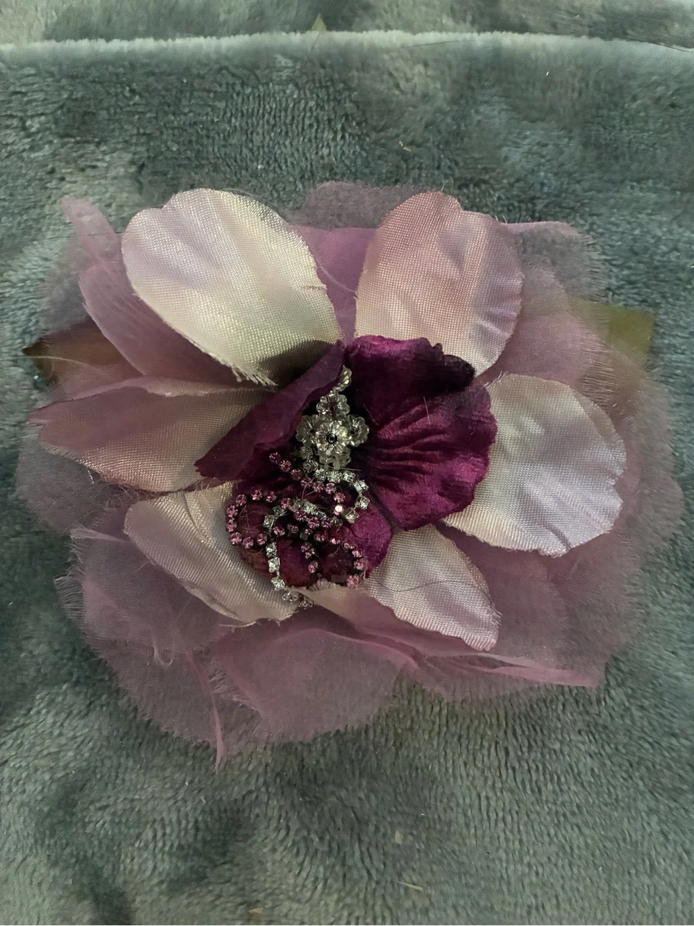 Vintage Magnolia Velvet Organza Flower Leaves 1pc Fushia Blush